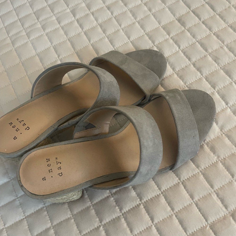 Gray strappy heels